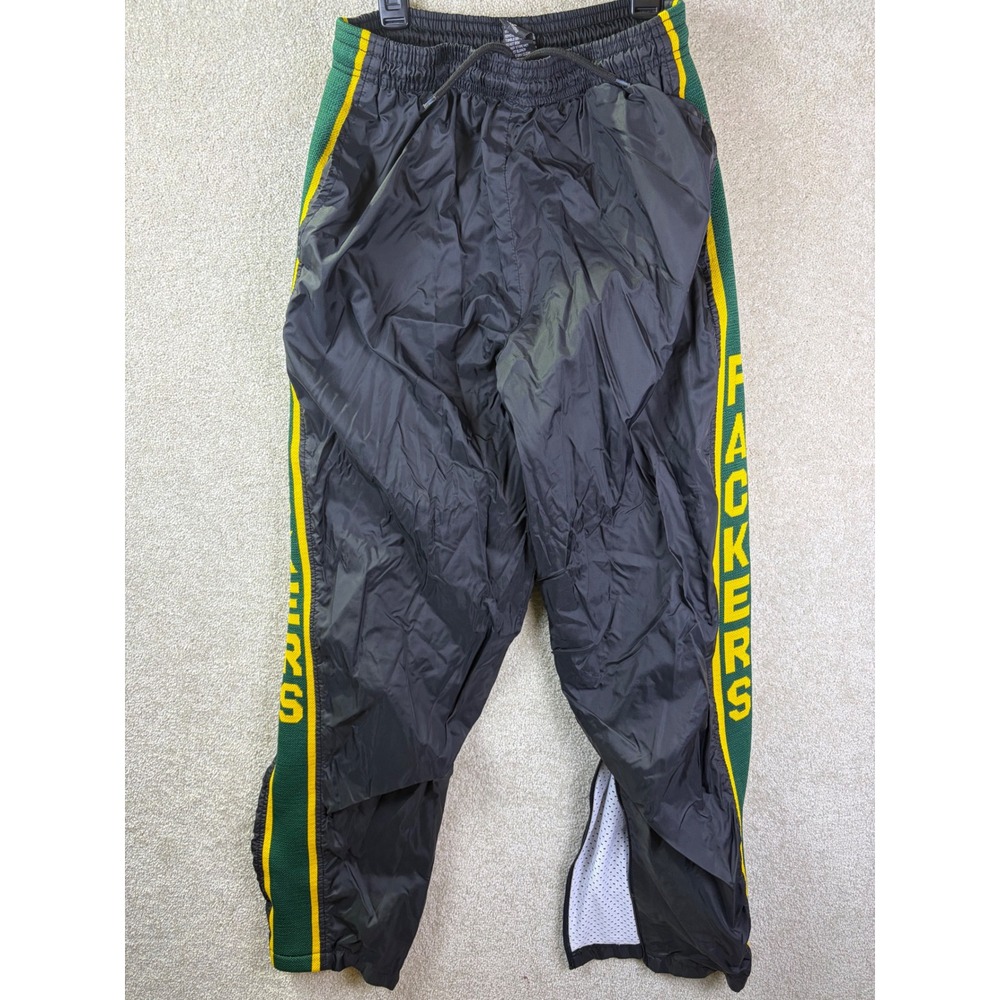 Vintage Green Bay Packers Track Pants Mens MED Black Windbreaker Knit Zip Ankle
